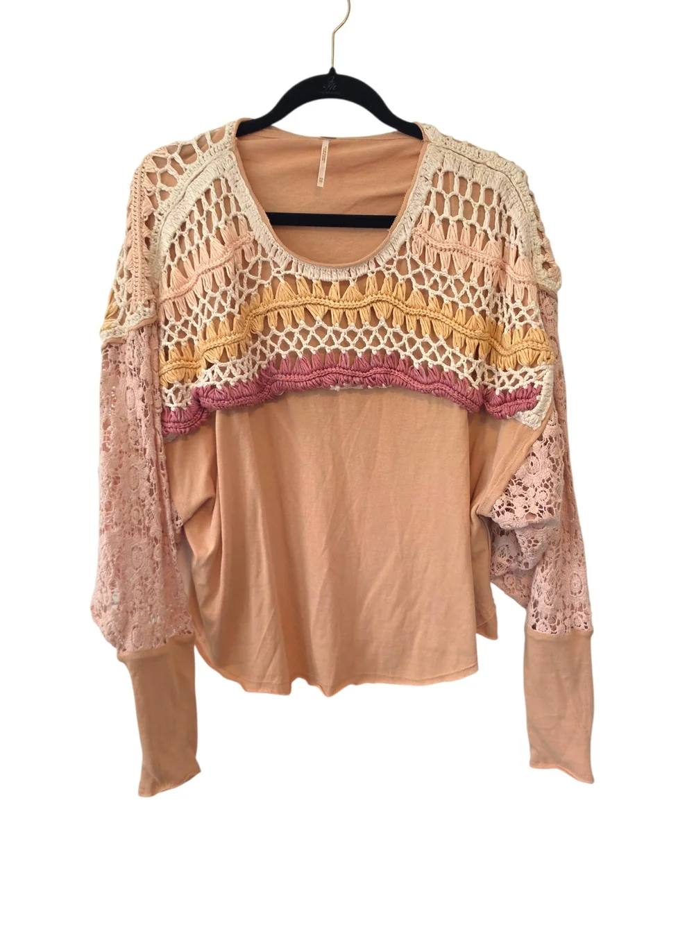 Free People High Hopes Crochet Top in Brown Sugar Combo Size XS Oversized